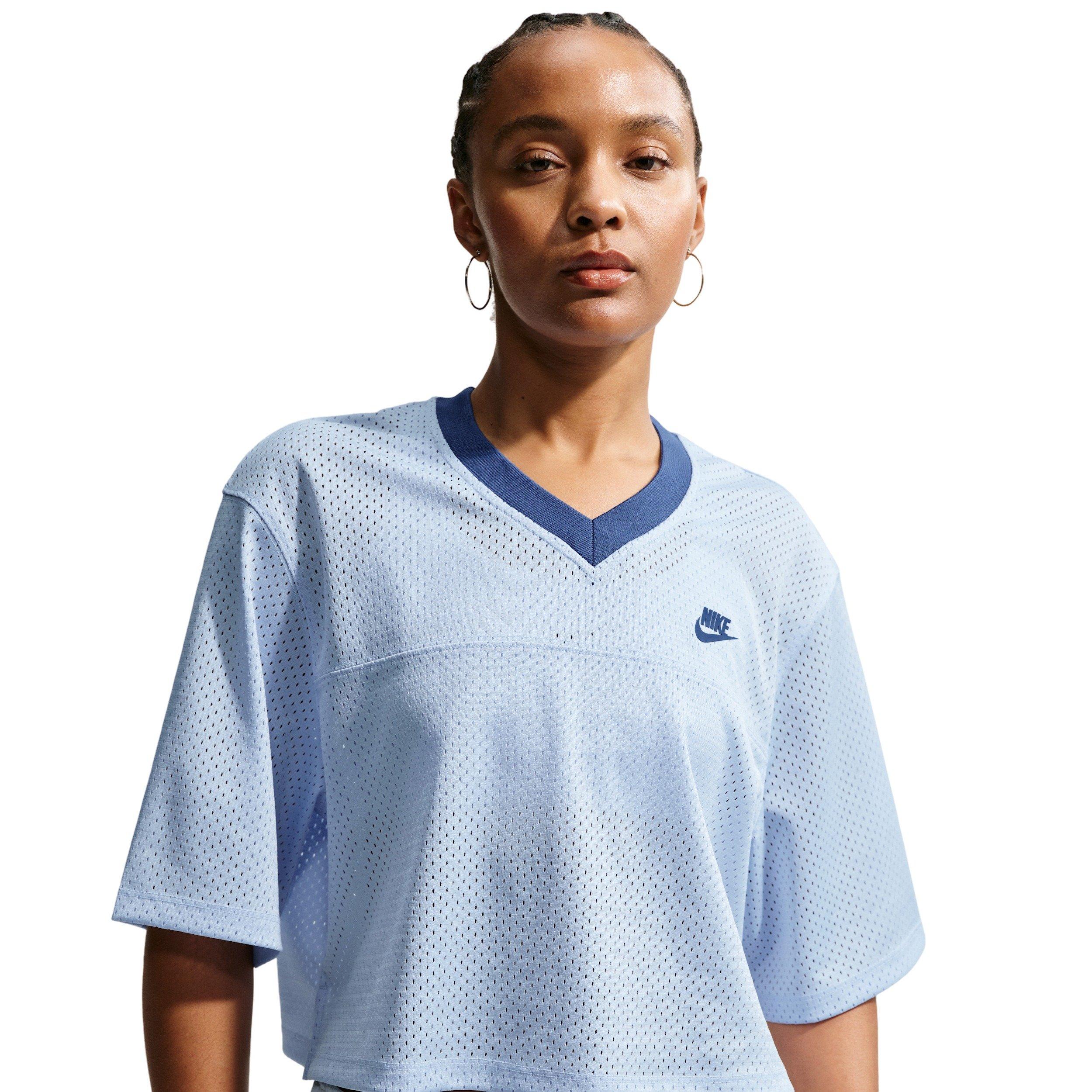 Nike Women's Sportswear Oversized Heritage Cropped Mesh Jersey - BLUE